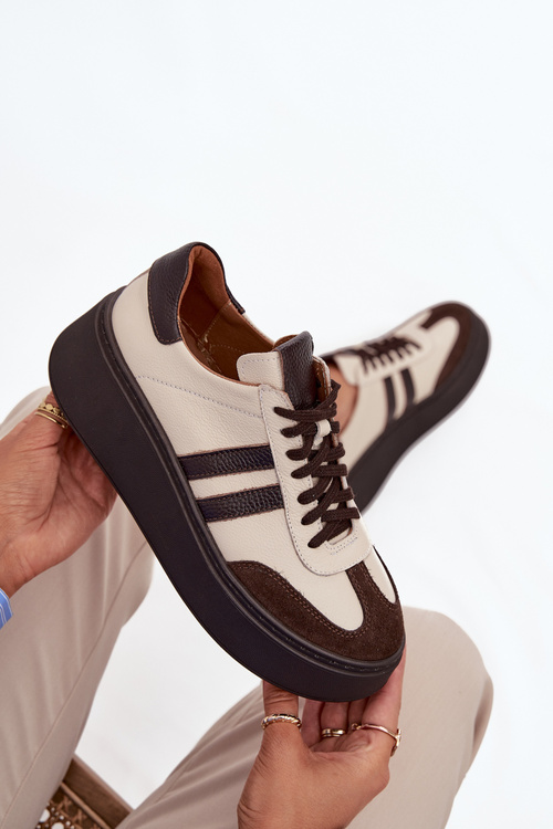 Kožené dámské tenisky na platformě Zazoo 3775 béžově-čokoládové