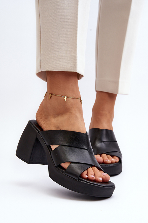 Zazoo 40373 Kožené sandále na opätku čierne