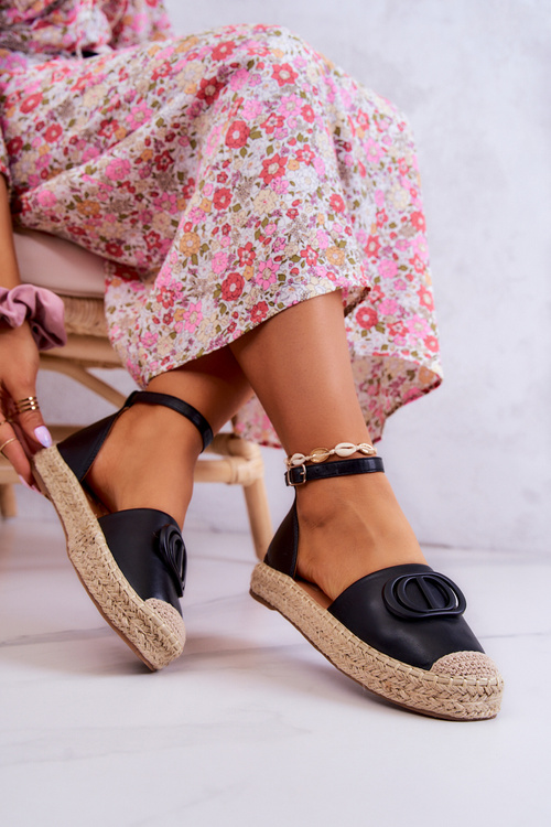 Kožené espadrilky se zdobením Černá Nells