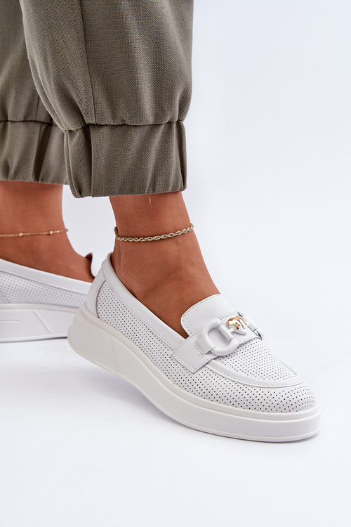 Dámské kožené mokasíny na platformě bílé S.Barski LR720