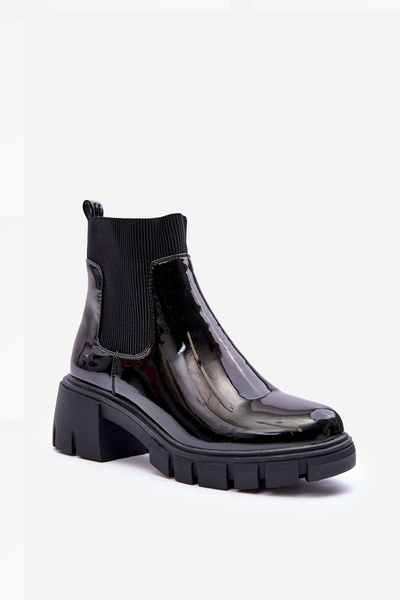 Dámské lakové boty na podpatku Černé Cirie