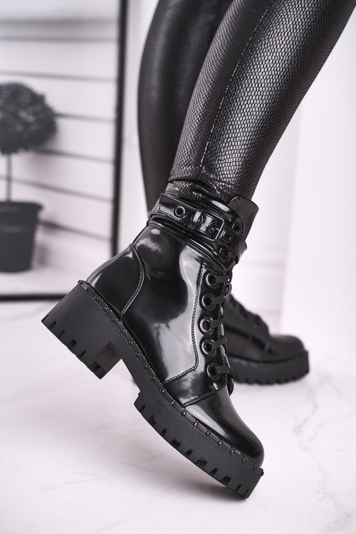 Dámské Kotníkové Boty Lakované Černé Head Up