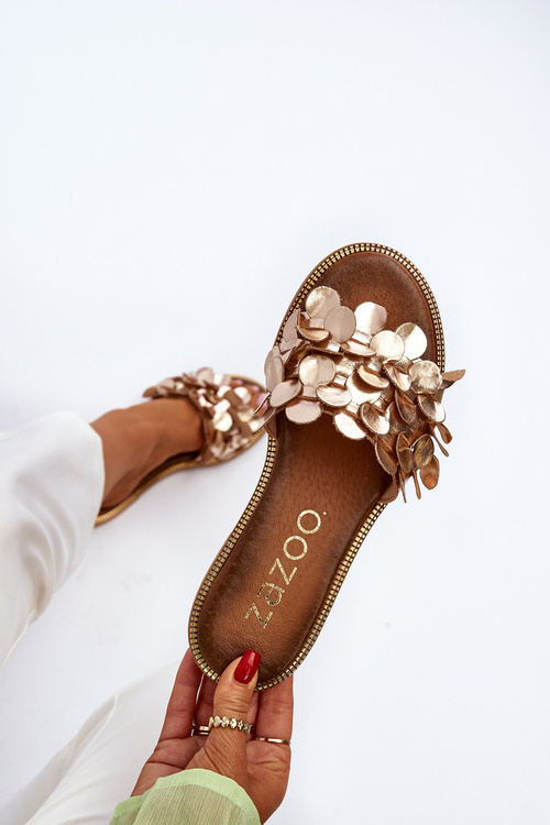 Zazoo 40381 Dámske Kožené Šľapky Na Plochej Päte Zlaté