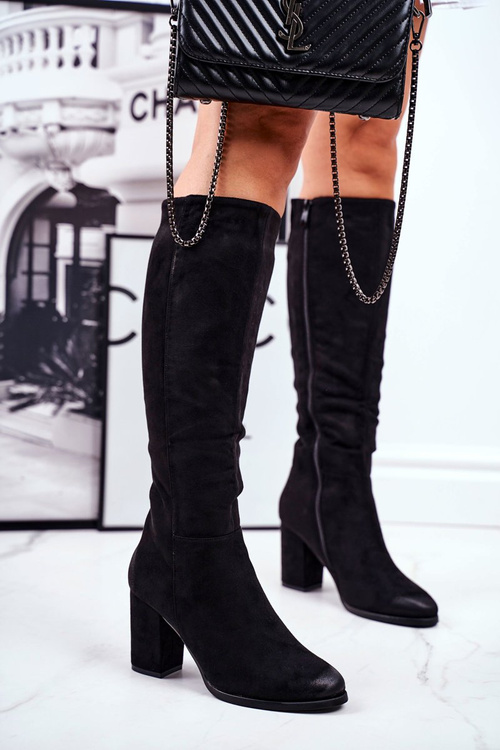 Dámské Kozačky Na Podpatku Semišové Černé Many Times