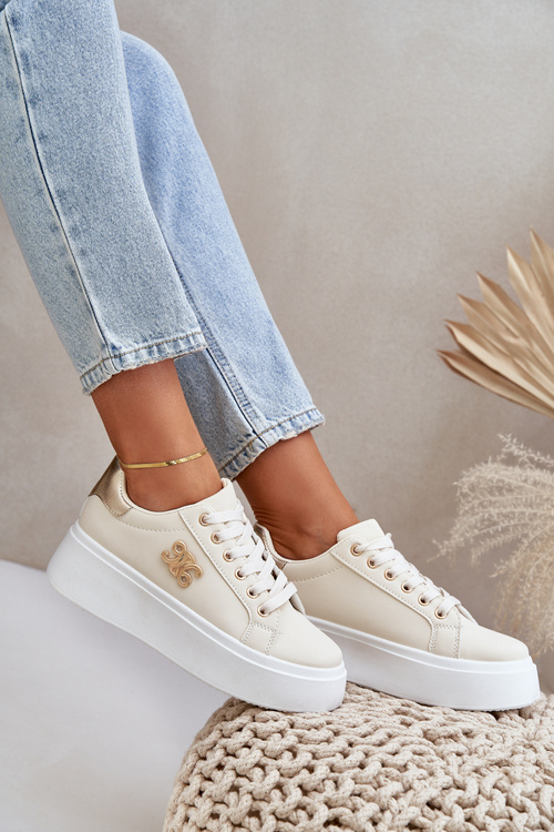 Dámske Tenisky Na Platforme Béžovo-Zlaté Temittes