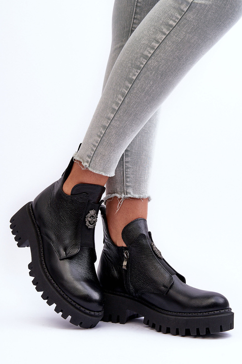 Dámske kožené topánky s dekoráciou čierna lemar Lusanna