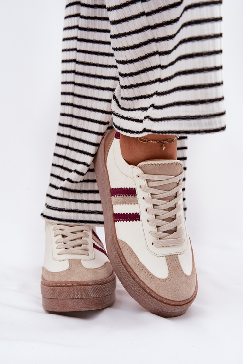 Kožené Dámske Sneakers Na Platforme Zazoo N1234 Béžovo-Červené