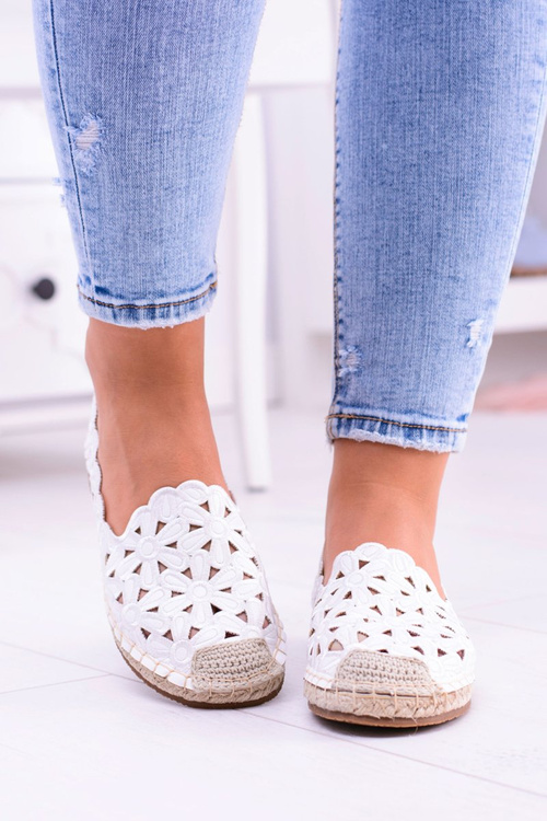 Lu Boo Dámske baleríny biele espadrilly s kvetmi Macarena