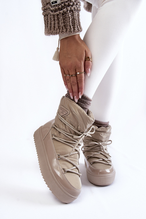 Dámské módní šněrovací boty do sněhu béžové Carrios