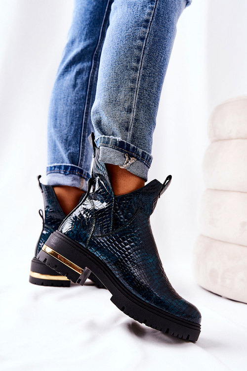 Zateplené kožené boty Krokodýlí Zelené Tanya