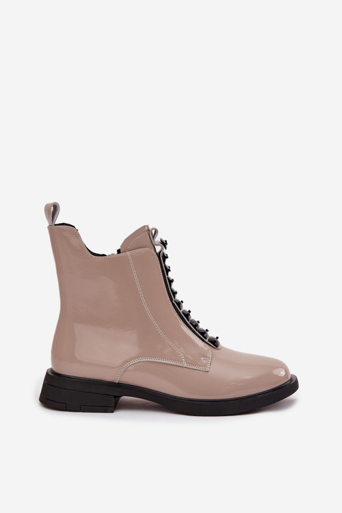 Lakované dámské kotníkové boty z pravé kůže D A MR52 108 béžové