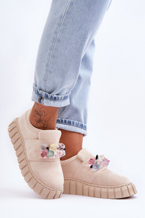 Modní sportovní vložky Boty Polobotky s ozdobou Bežová Desire