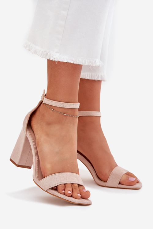 Dámske sandále na podpätku z eko semišu béžové Elirae