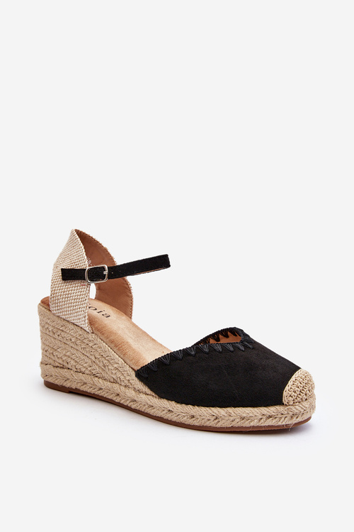 Zamšové sandále espadrily na klinovej podrážke s pletením čierne Raylin