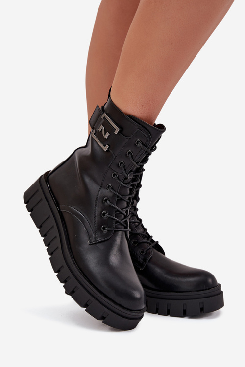 Dámské botky na platformě s ozdobným detailem zateplené černé Lyrana