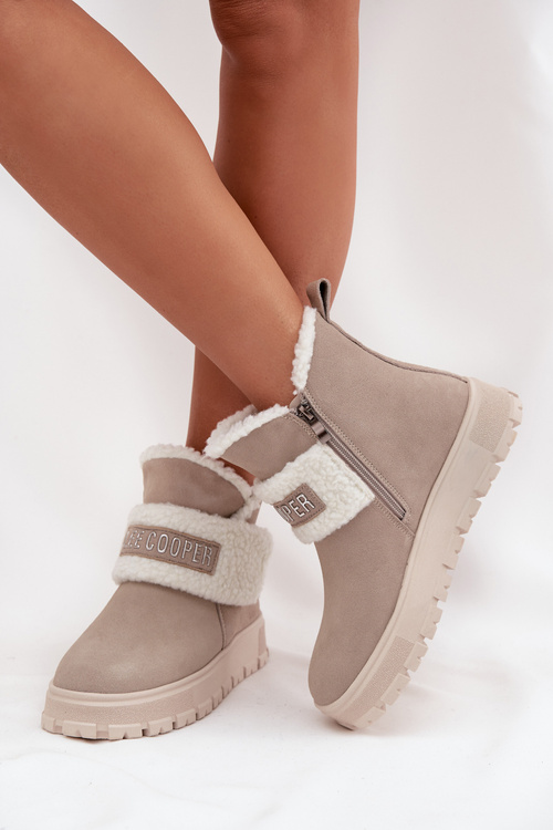 Zimní boty Dámské z přírodního nubuku s kožichem Lee Cooper LCJ 25 01 3739 Světle šedé