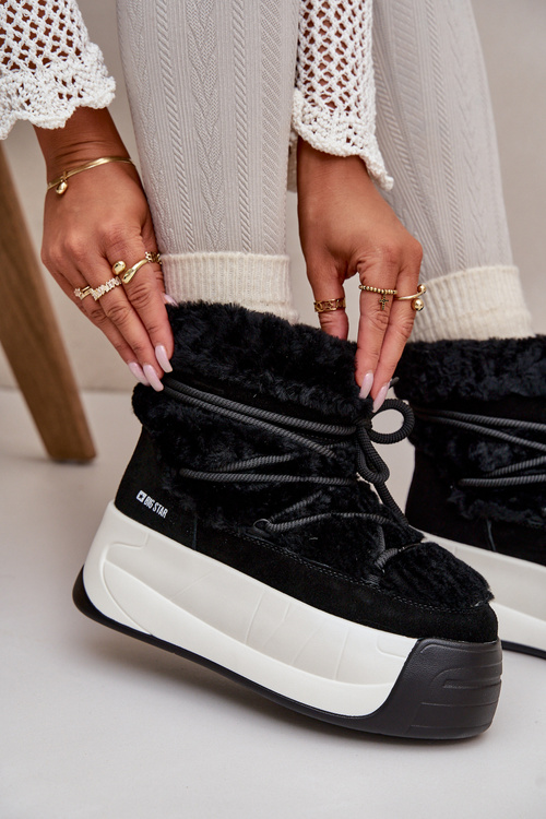 Dámské Kožené Sněhule Na Silné Podešvi S Kožešinou Big Star OO274A206 Černé