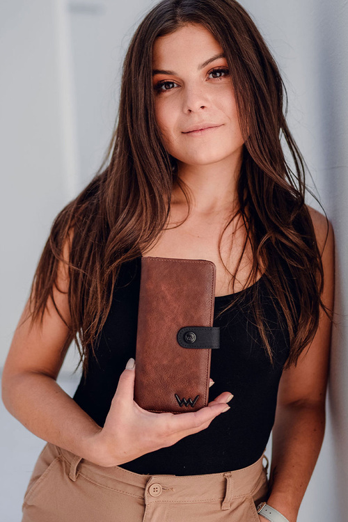 Dámská kožená peněženka na zip Hnědá Černý Florience