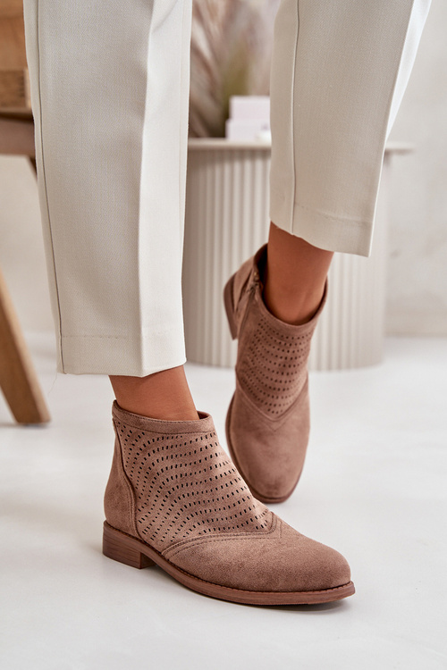 Dámské Botky Na Plochém Podpatku Perforované Hnědé S.Barski HY42-076