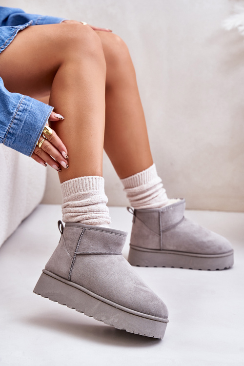 Dámske Snehule Na Platforme Zateplené Kožušinou Šedé Xamella