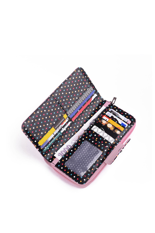 Velká dámská peněženka na zip Tečky Světle růžová Huntress