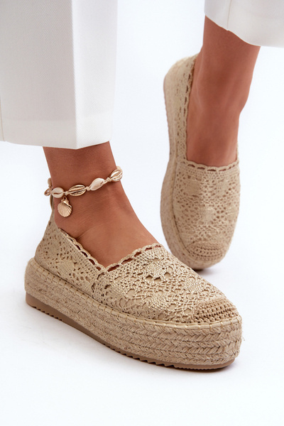 Dámske čipkované espadrily na platforme zlaté Elarose