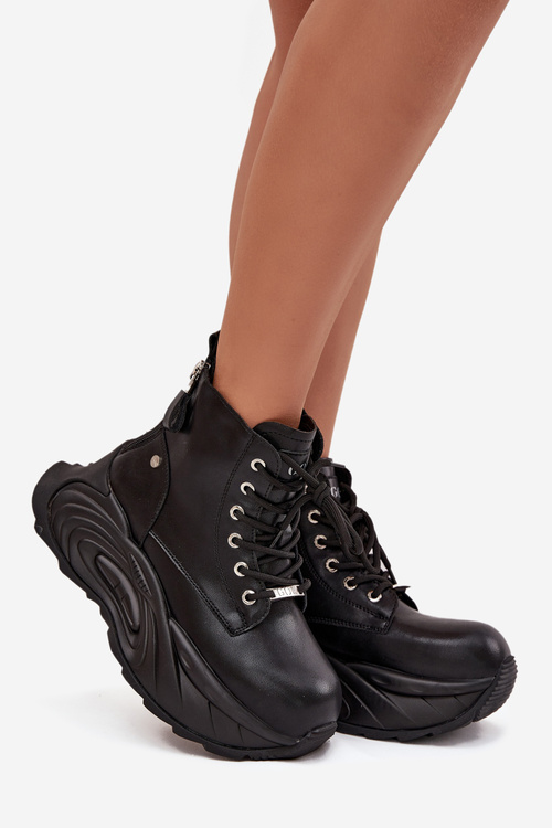 Kožené zateplené dámské kotníkové boty na platformě GOE SS2N4301 Černé