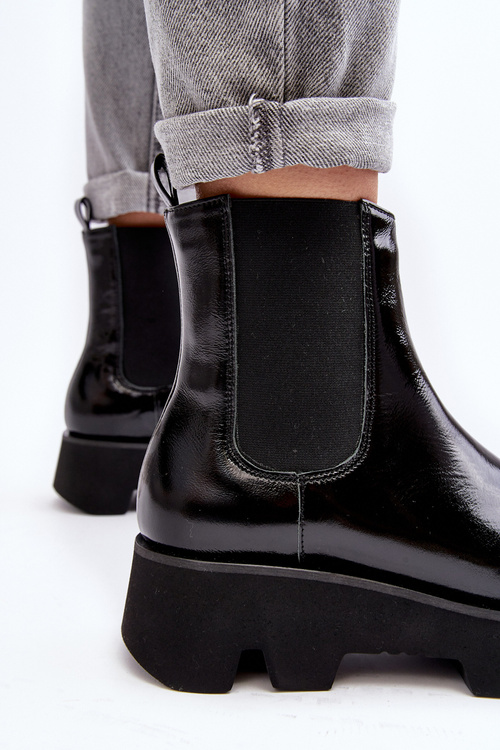 Dámské kožené botky na masivní podrážce Laura Messi 2571 černé