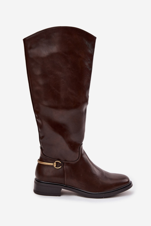 Izolené dámske čižmy na nízkom podpätku s ozdobným detailom čokoládové Renaya