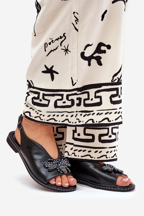 Lesklé Dámské Sandály S Dekorací Plné Černé Russona