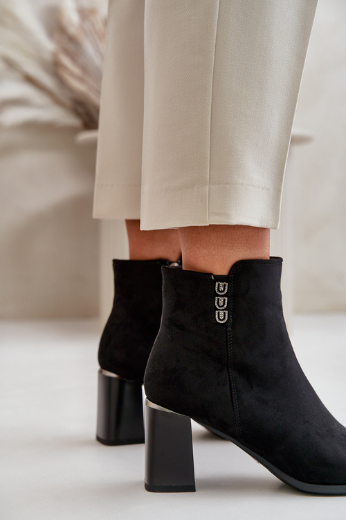 Zateplené Eko Semišové Dámske Čižmy Na Podpätku So Zipsom Čierne Erillia