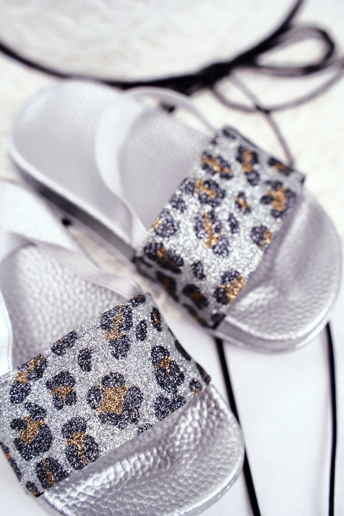 Detské dievčenské žabky Leopard Silver Rimia