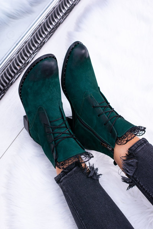 Kožené zelené dámske topánky s čipkou Millano