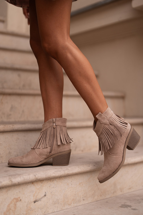 Dámske Kovbojské Topánky Na Zips Eko Semišové Béžové S.Barski HY42-127