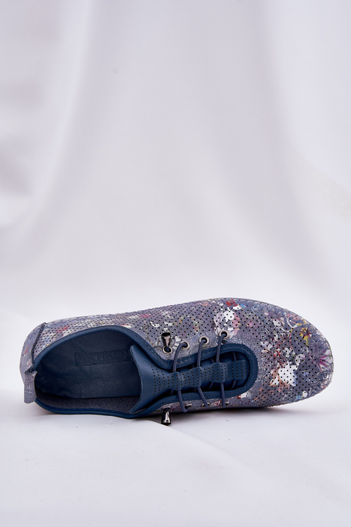 Dámské Kožené Polobotky Z Přírodní Kůže Vzorované Artiker 56C2691 Modré