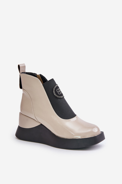 Kožené boty na klínu D&A béžové MR880-137