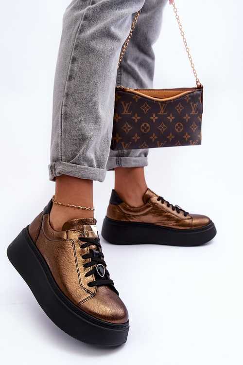 Kožené športové topánky na platforme Maciejka 06191-24 meď