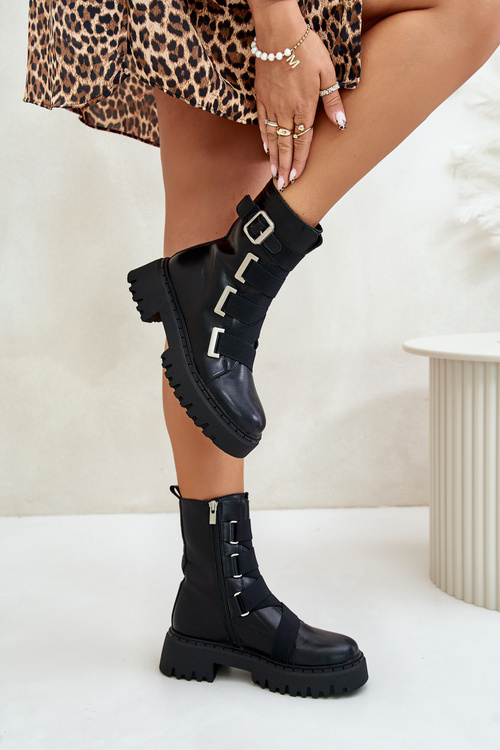 Kožené dámské boty s podšívkou Big Star OO274A256 Černé