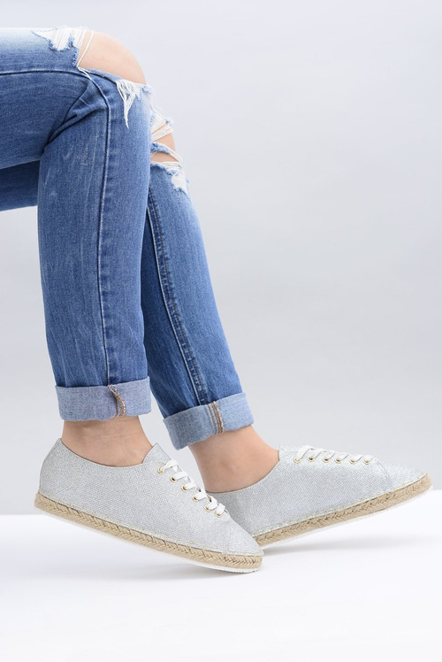 Lu Boo | Srebrne Brokatowe Lniane Espadryle Fairy