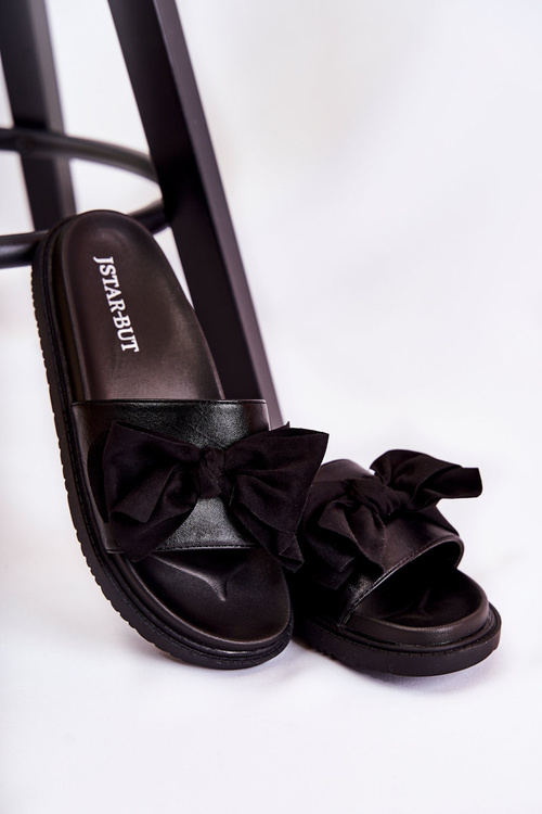 Klasické dámské kožené pantofle s mašlí Černá Dessy