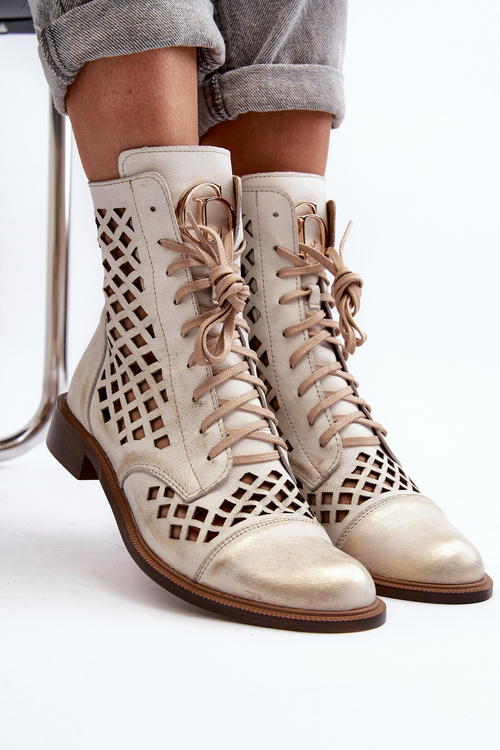 Děrované kožené botky Zazoo 2695 zlatě otřené