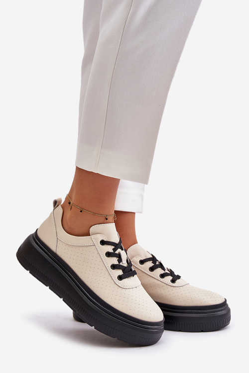 Dámske Športové Topánky Na Platforme Z Prírodnej Kože Béžové Vinceza