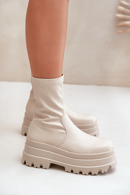 Čižmy Na Masívnej Platforme Svetlo Béžové Florinara