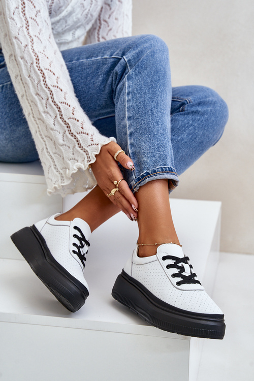 Dámske Športové Topánky Na Platforme Prírodná Koža Biely 41470 Vinceza