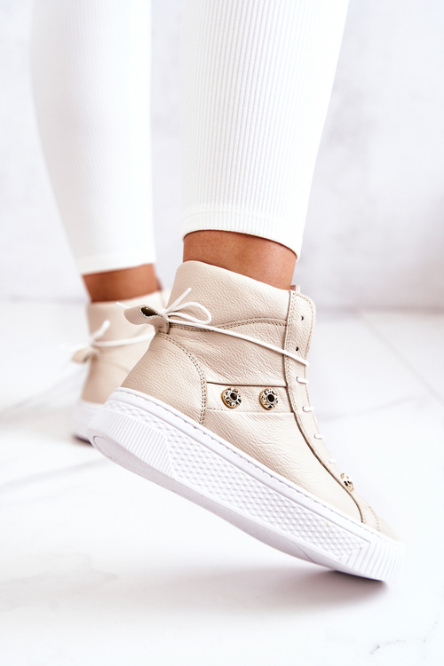 Boty Vysoké Kožené Tenisky Béžovo-Bílé Ashlee