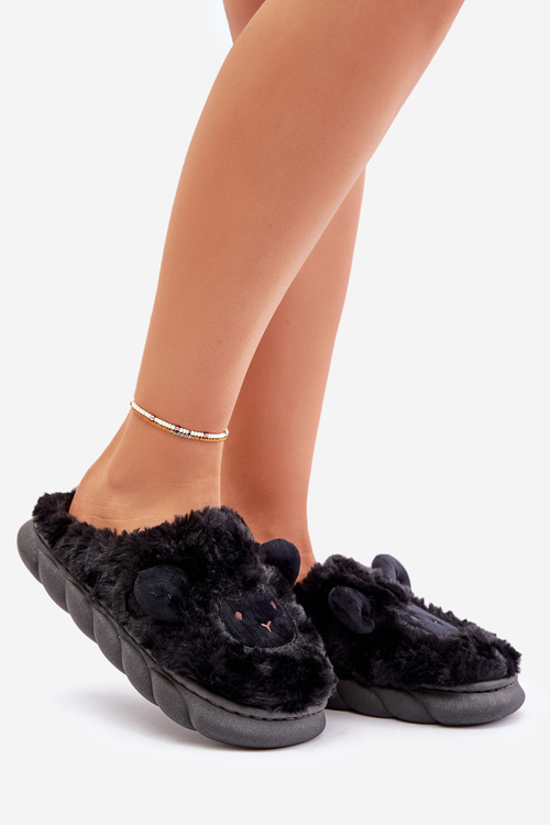 Dámske Chlpaté Papuče S Ovčím Motivom Čierne Phaeia