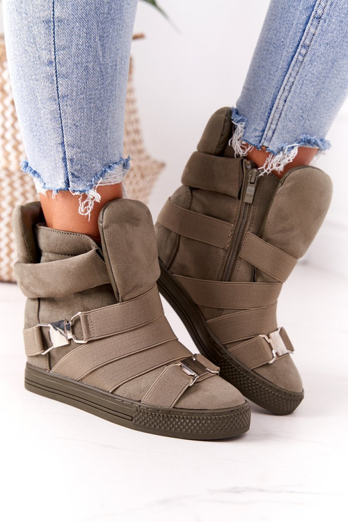 Suede tenisky na klinoch lu boo olive