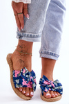 Dámske flip -flops s tkaninou Blossom Navy Blue Bow