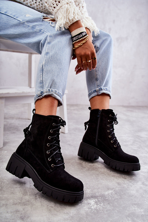 Dámské semišové zateplené kozačky se zipem černá Emilien