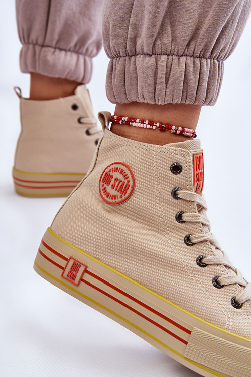 Dámské vysoké textilní tenisky na platformě Big Star LL274187 Béžová